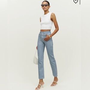 Reformation Cynthia High Rise Blue and White Vertical Pinstripe Jeans Size 27